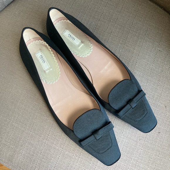 Prada Ballet Black Bow Flats 37 - Picture 3 of 14